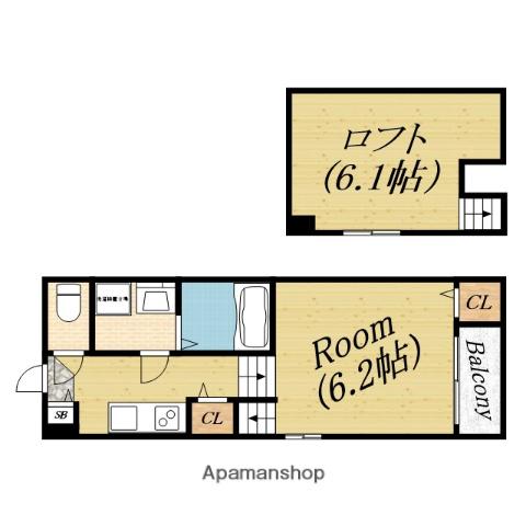 ハーモニーテラス今市(1K/2階)の間取り写真