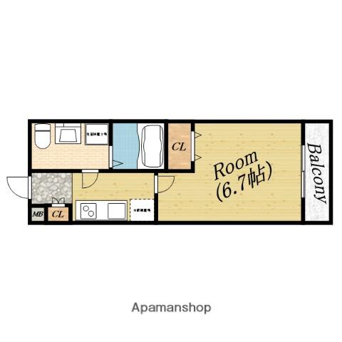 カーサクレスト清水Ⅰ(1K/2階)の間取り写真
