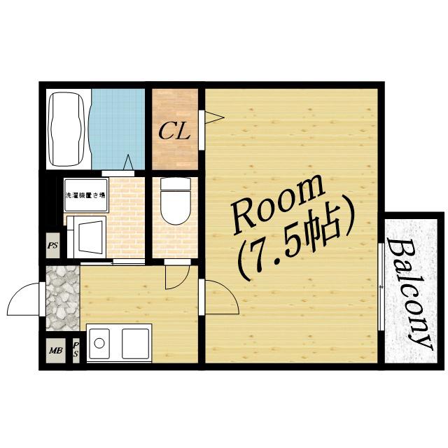 カーサクレスト清水Ⅱ(1K/1階)の間取り写真