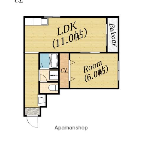 フリーディオ中宮(1LDK/1階)の間取り写真