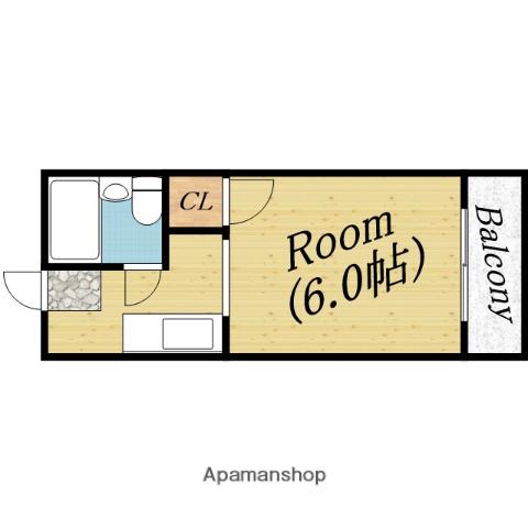 シャトー青山(ワンルーム/2階)の間取り写真