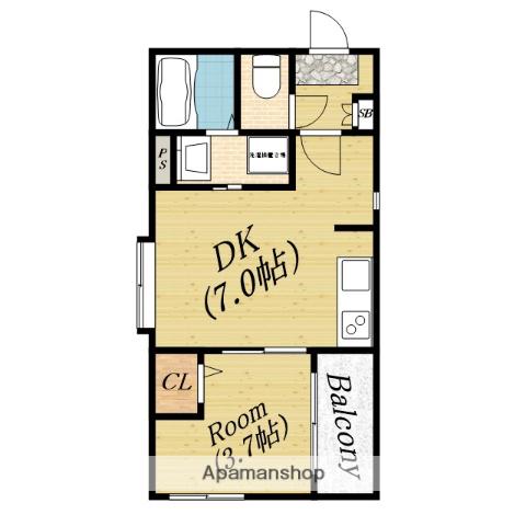 ハーモニーテラス中宮Ⅱ(1DK/3階)の間取り写真