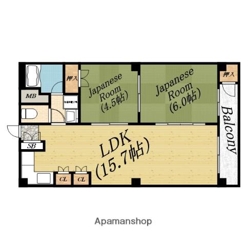 新森小路コーポ(1LDK/10階)の間取り写真