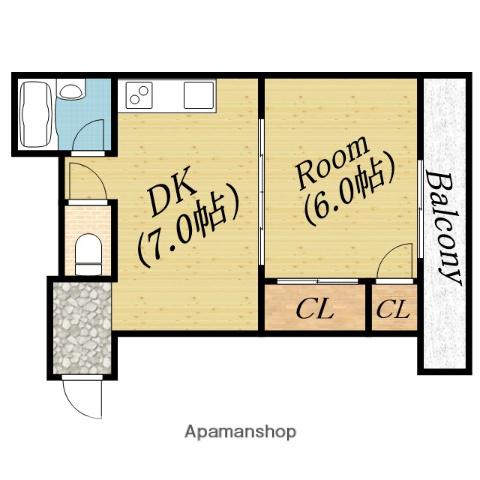 サン清水(1DK/3階)の間取り写真
