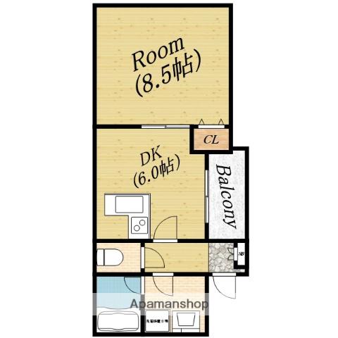 シャルマン中宮(1DK/3階)の間取り写真