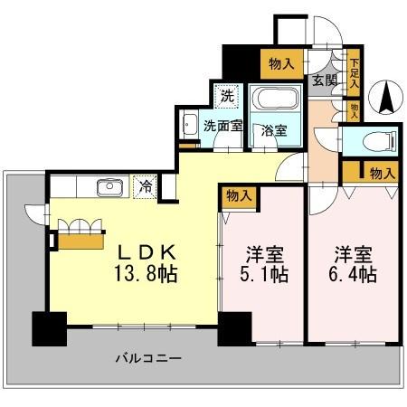 カスタリアタワー長堀橋(2LDK/10階)の間取り写真
