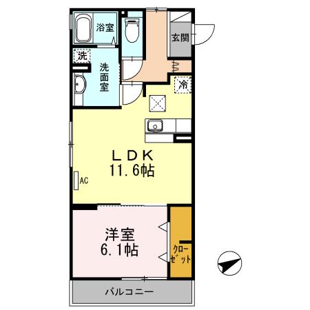 シャルムA(1LDK/1階)の間取り写真