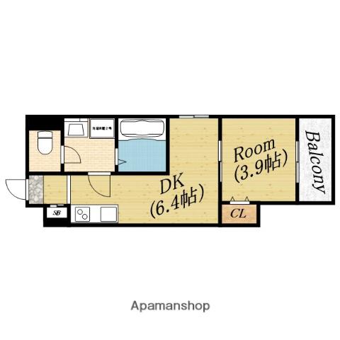 ドゥエリング高殿(1DK/3階)の間取り写真