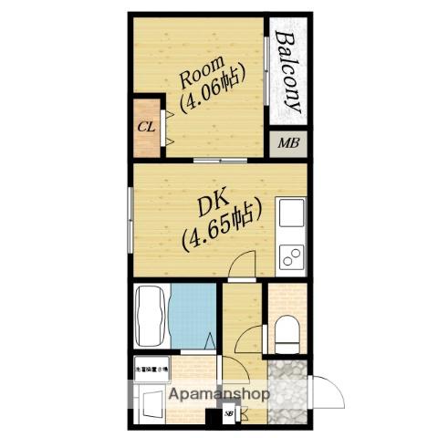 ドゥエリング高殿(1DK/2階)の間取り写真