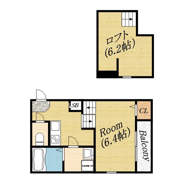 ソレイユ中宮(1K/2階)の間取り写真