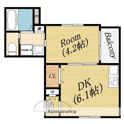 ミッドガル.オオサカ(1DK/2階)の間取り写真