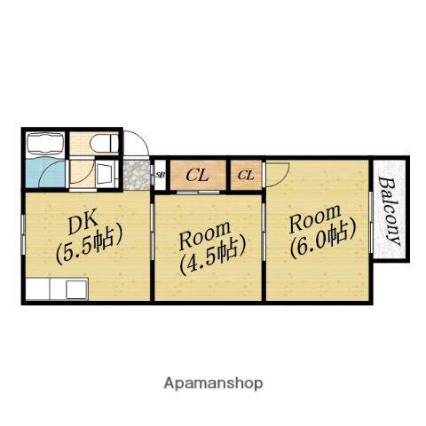 コーポ西宮(2DK/3階)の間取り写真