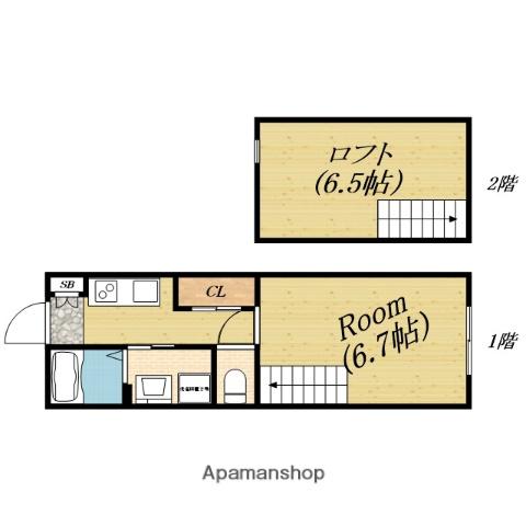テクノメゾン太子橋(1K/2階)の間取り写真