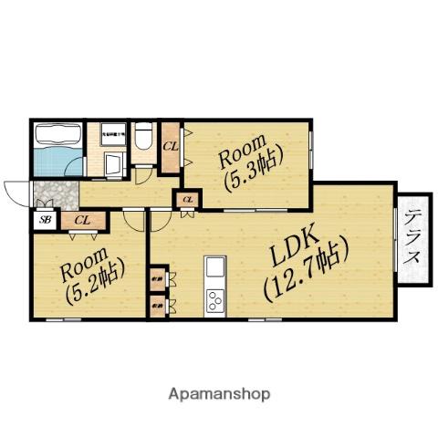 大阪市旭区新森5丁目ヘーベルメゾン(2LDK/1階)の間取り写真