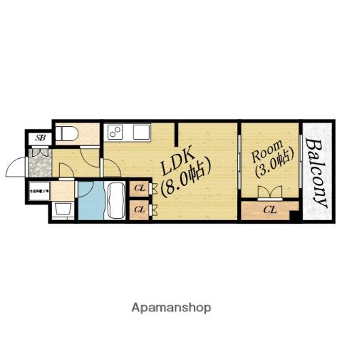 ウエリスアーバン守口(1DK/10階)の間取り写真