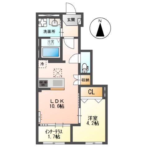 ラ・ルーチェⅡ(1LDK/1階)の間取り写真