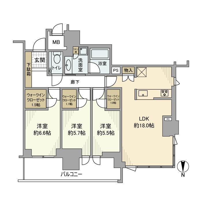 グランドメゾン上町台ザ・タワー(3LDK/2階)の間取り写真