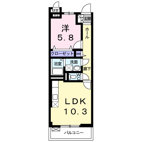 アーイラみなみ(1LDK/1階)の間取り写真