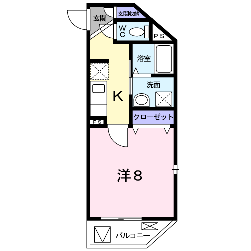 サザンウイング(1K/1階)の間取り写真