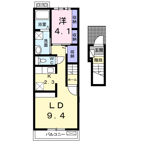 カーサ・ここ(1LDK/2階)の間取り写真