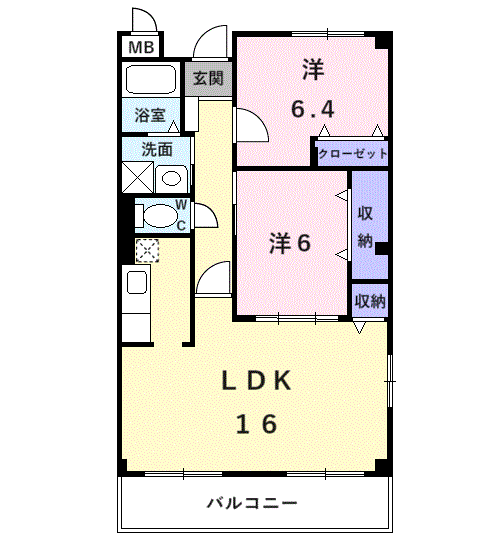 グランディール(2LDK/2階)の間取り写真