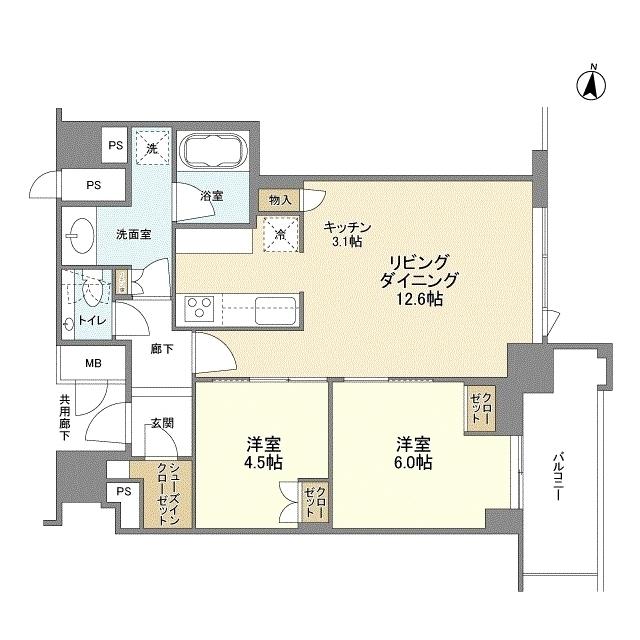 ブランズタワー梅田ノース(2LDK/46階)の間取り写真