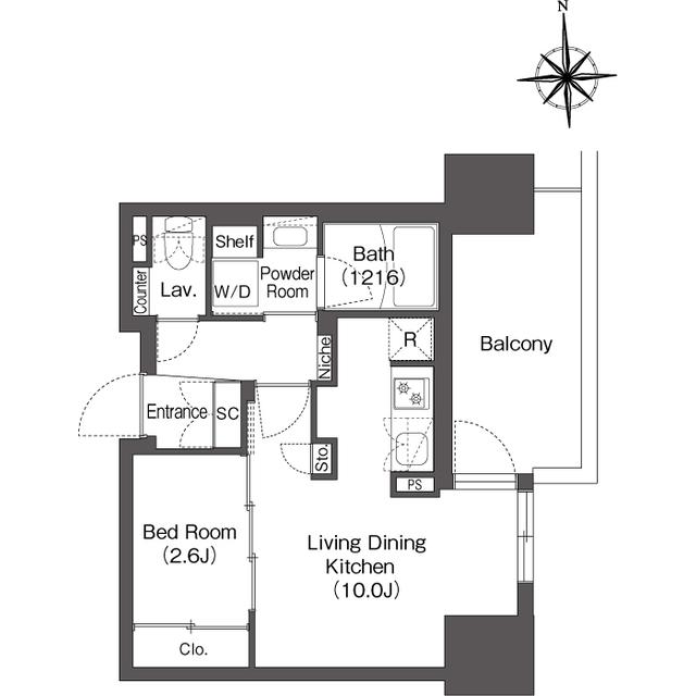 コンフォリア・リヴ本町ウエストQ(1LDK/9階)の間取り写真