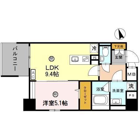 プレミアム菱屋西(1LDK/4階)の間取り写真