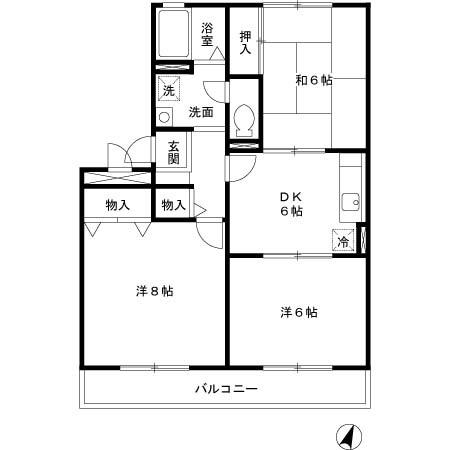 アベニューA棟(3DK/2階)の間取り写真
