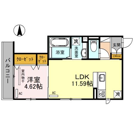 ル・ソレイユ寺田町Ⅱ(1LDK/2階)の間取り写真