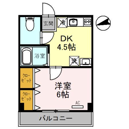 双輪建物第八コーポ(1DK/4階)の間取り写真