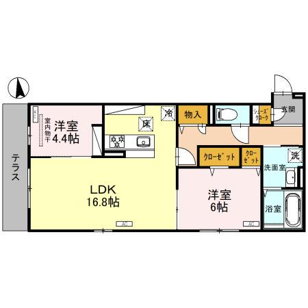 ルシェーナ西田辺(2LDK/1階)の間取り写真