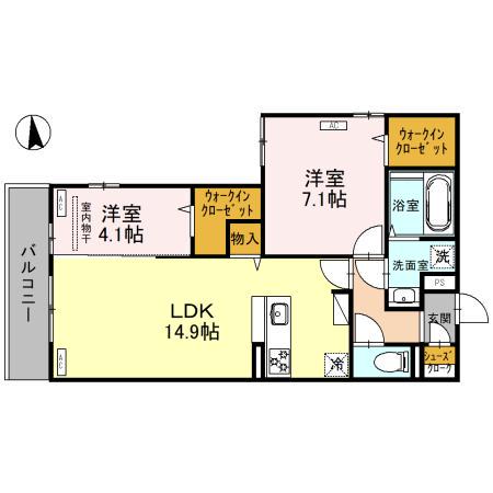ルシェーナ西田辺(2LDK/2階)の間取り写真