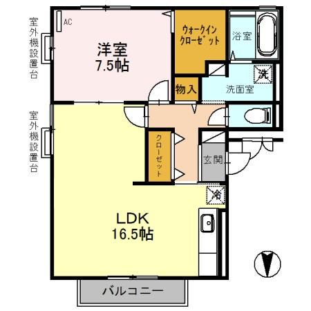 グリーンコート初芝C棟(1LDK/2階)の間取り写真