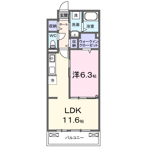 ヒカルサ堺市大野芝(1LDK/3階)の間取り写真