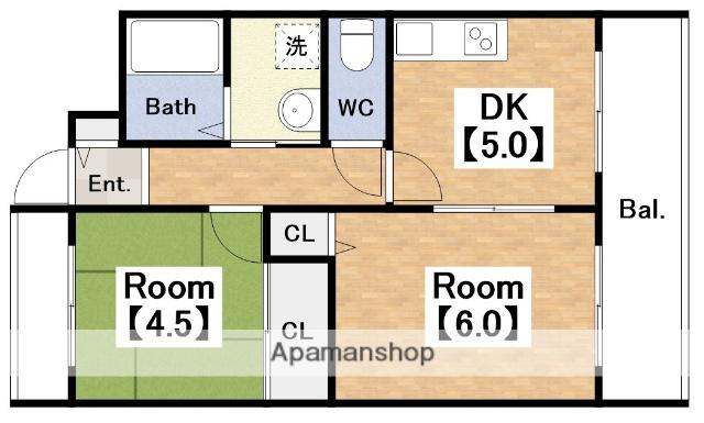 ユーニティ桃ヶ池(2DK/5階)の間取り写真