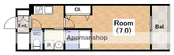 アーバンパーク田辺(1K/9階)の間取り写真