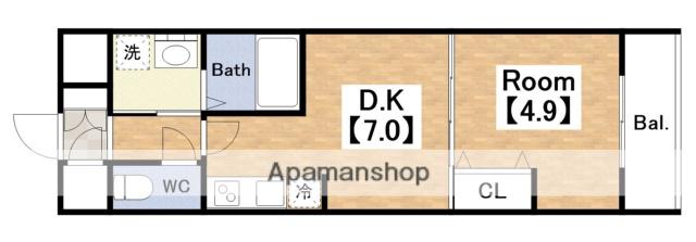 ベラジオ阿倍野(1DK/2階)の間取り写真