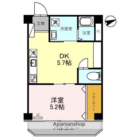 双輪建物第八コーポ(1DK/3階)の間取り写真