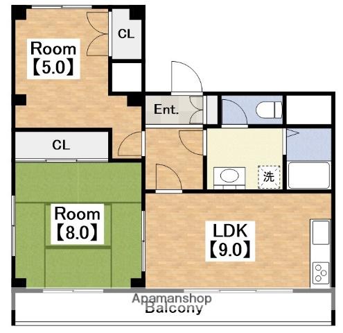 エフィーネ西田辺(2LDK/2階)の間取り写真