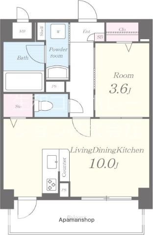 ペリドット長居公園(1LDK/4階)の間取り写真