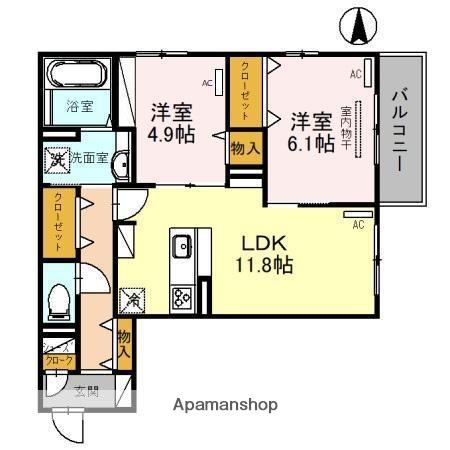 グリーンコート鷹合(2LDK/3階)の間取り写真