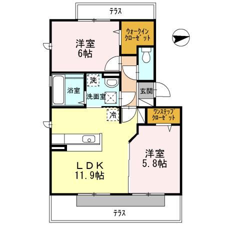 ガーデンコート金岡 B棟(2LDK/1階)の間取り写真