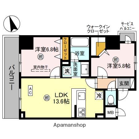 D-ROOM帝塚山(2LDK/8階)の間取り写真