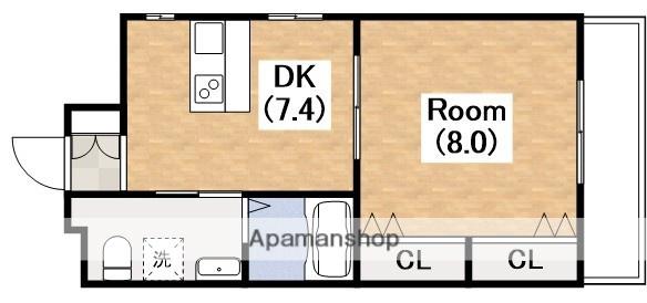 近鉄南大阪線 針中野駅 徒歩8分 4階建 築18年(1DK/4階)の間取り写真