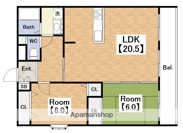 サンライフ上住吉(2LDK/2階)の間取り写真