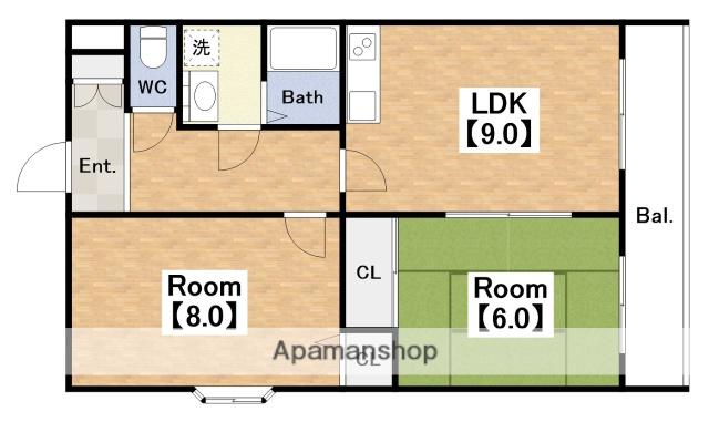 サンライフ上住吉(2LDK/4階)の間取り写真
