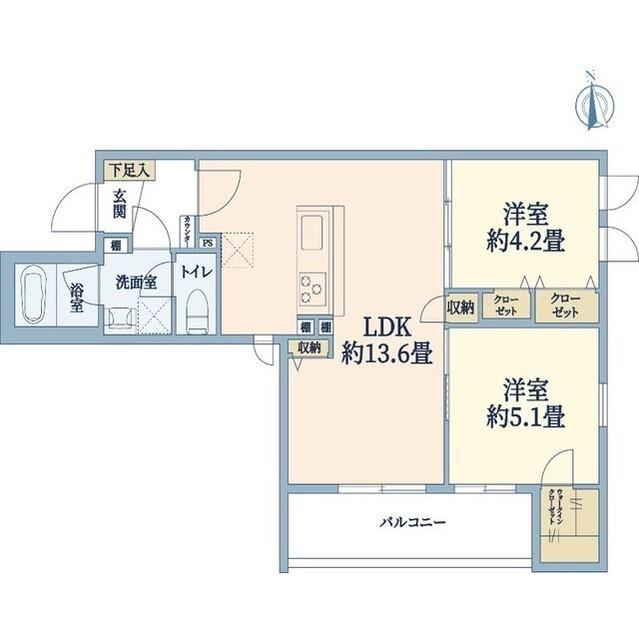 ウェルスクエア山坂(2LDK/2階)の間取り写真