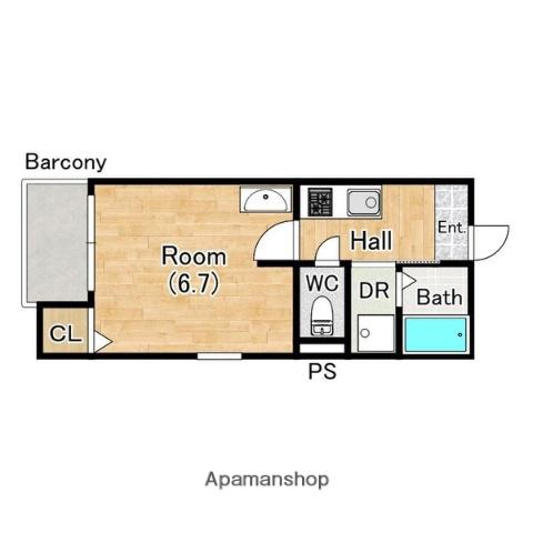 アンビシオン天下茶屋(1K/2階)の間取り写真