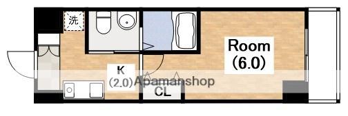 グランパシフィック花園北(1K/4階)の間取り写真